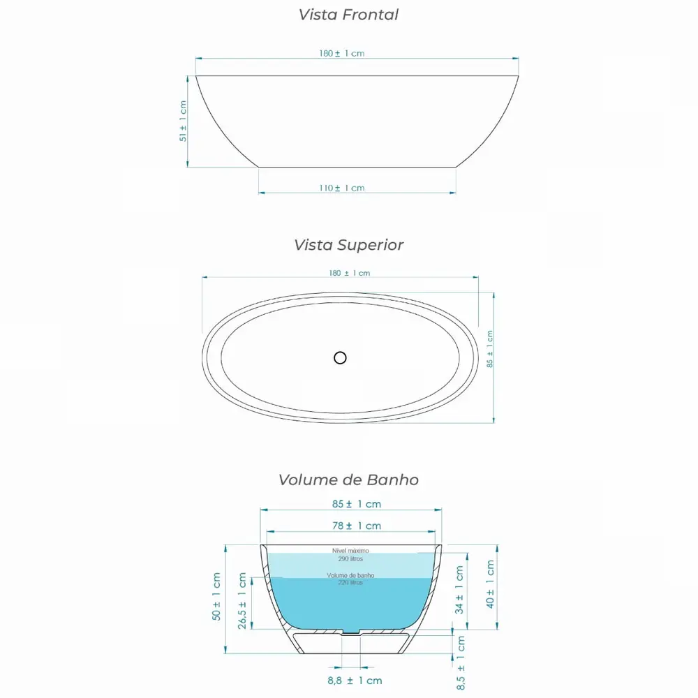 Banheira de Imersão Sabbia Búzios em Duramatt Branco Fosco com Válvula Click Branca
