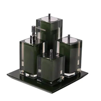 Conjunto Banheiro 4 Peças em Resina Cristal Militar - Cromado