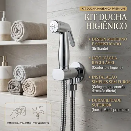 Ducha Higiênica Universal Cromada Sem Furo Parede Moderna