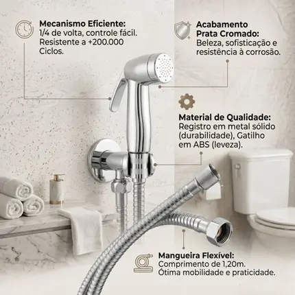 Ducha Higiênica Universal Cromada Sem Furo Parede Moderna