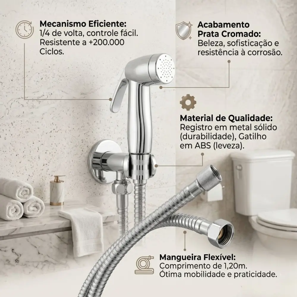 Ducha Higiênica Universal Cromada Sem Furo Parede Moderna
