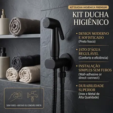 Ducha Higiênica Universal Preto Fosco Sem Furo Parede