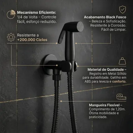Ducha Higiênica Universal Preto Fosco Sem Furo Parede