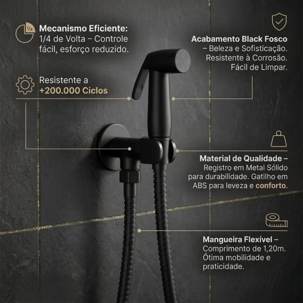 Ducha Higiênica Universal Preto Fosco Sem Furo Parede