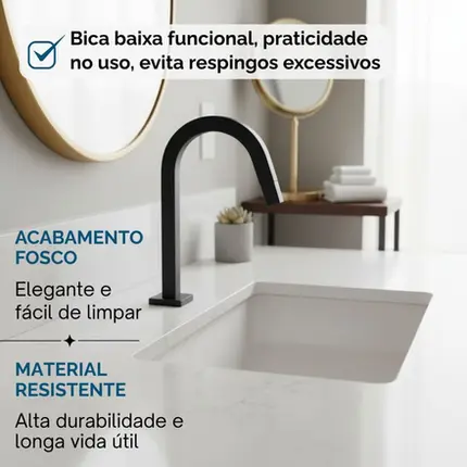 Torneira Banheiro Tube Bica Baixa Preta Fosca Moderna Luxo