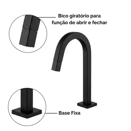 Torneira Banheiro Tube Bica Baixa Preta Fosca Moderna Luxo