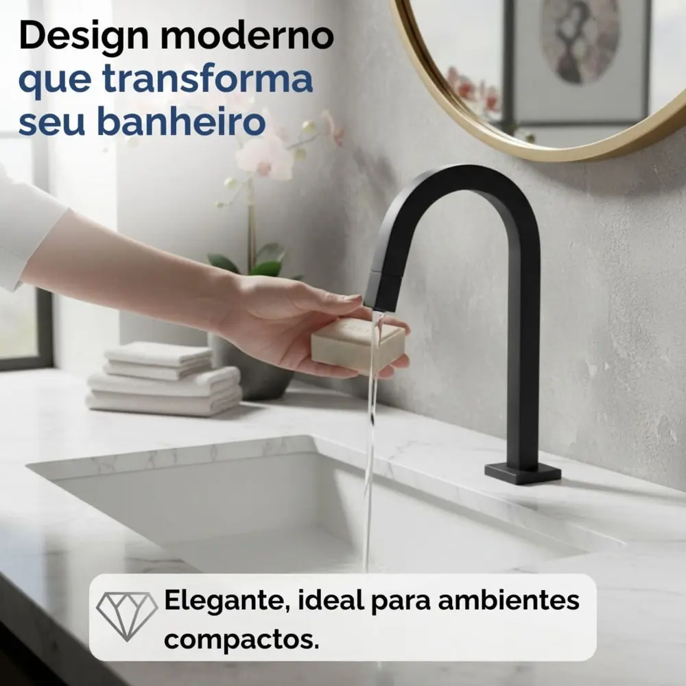 Torneira Banheiro Tube Bica Baixa Preta Fosca Moderna Luxo