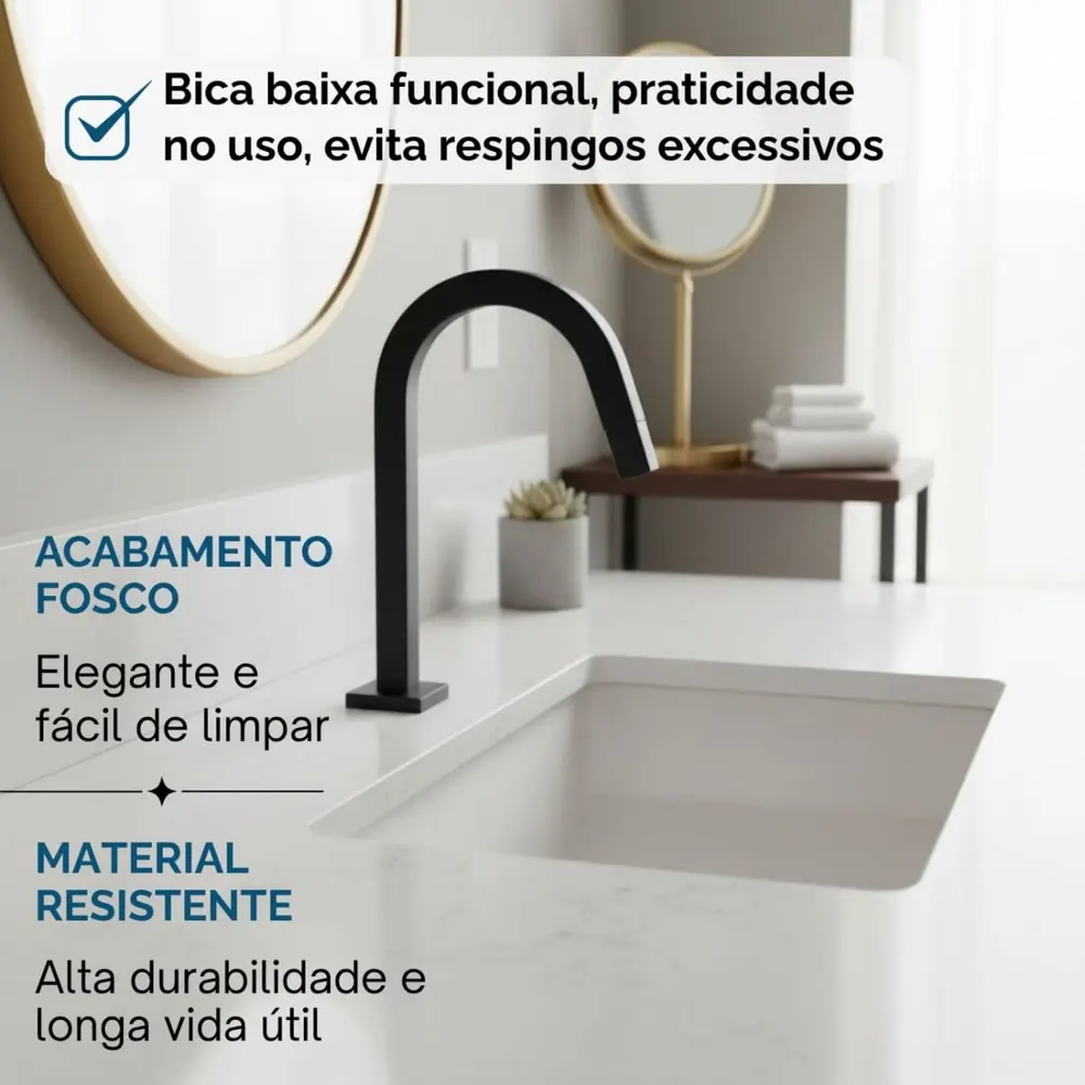 Torneira Banheiro Tube Bica Baixa Preta Fosca Moderna Luxo