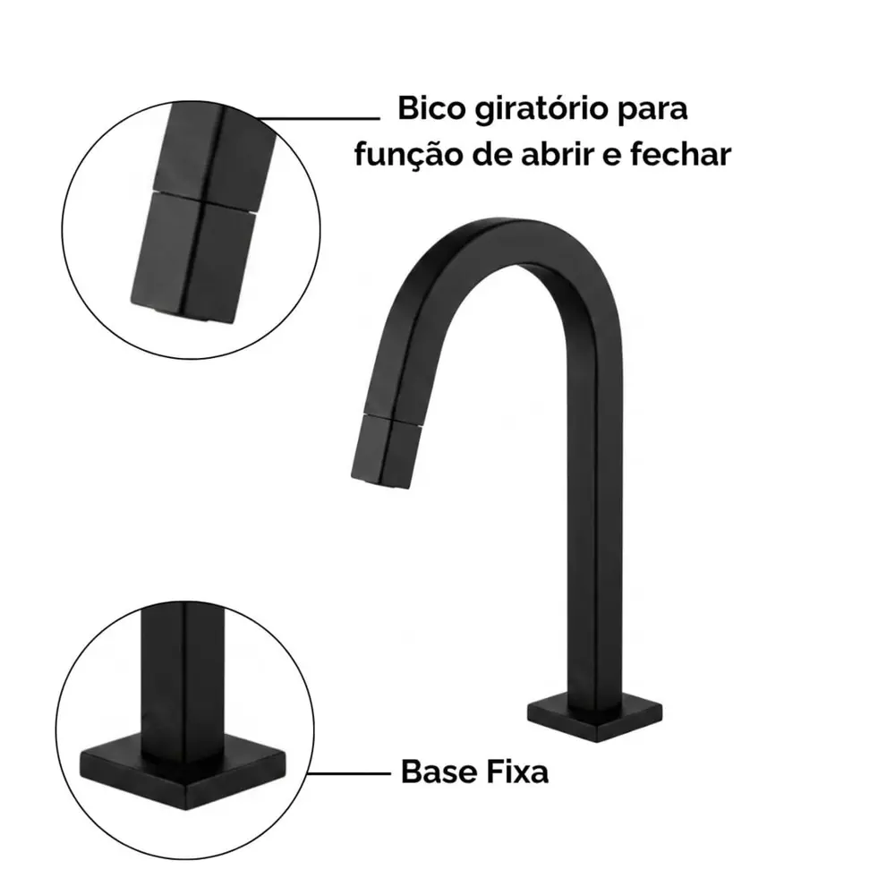 Torneira Banheiro Tube Bica Baixa Preta Fosca Moderna Luxo