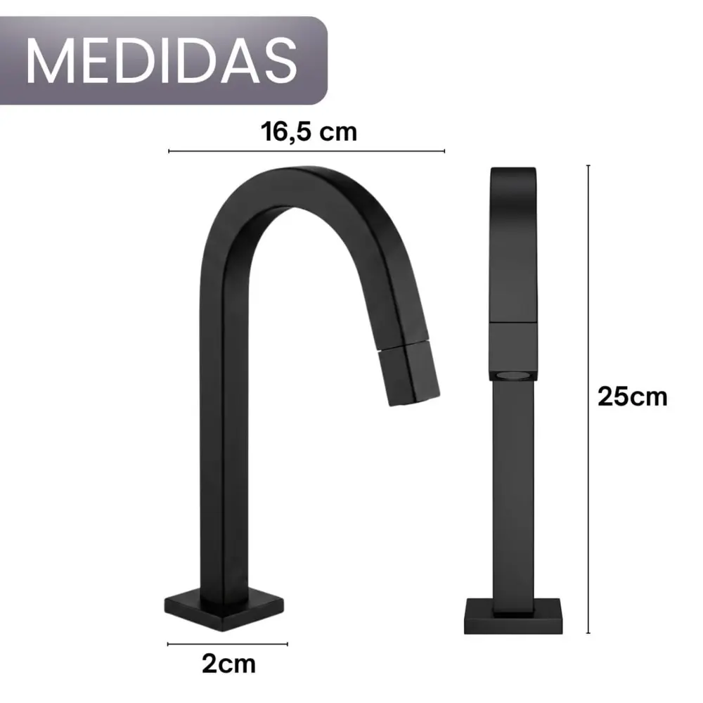Torneira Banheiro Tube Bica Baixa Preta Fosca Moderna Luxo
