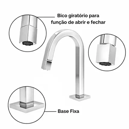 Torneira Banheiro Bica Baixa Tube Cromada Lavatório Moderna