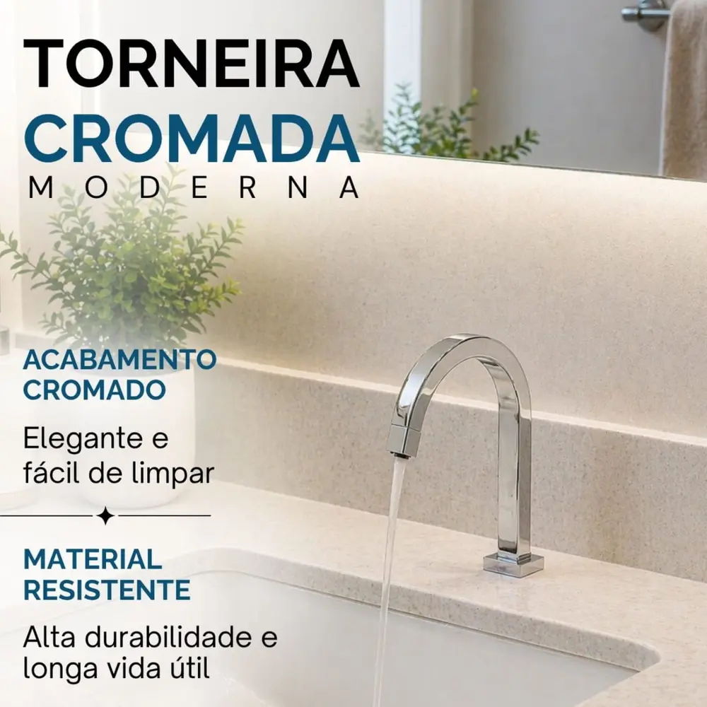 Torneira Banheiro Bica Baixa Tube Cromada Lavatório Moderna