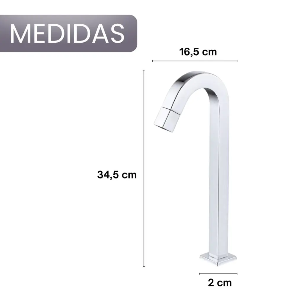 Torneira Bica Alta Tube Cromada de Mesa Base Fixa Banheiro