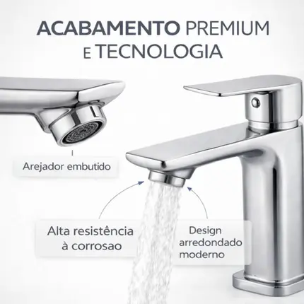 Torneira Monocomando Lavatório Cromada Água Quente e Fria