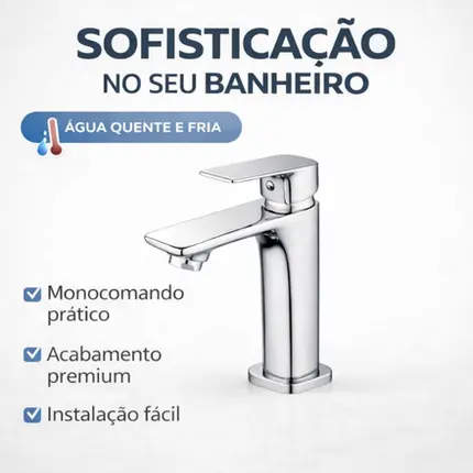Torneira Monocomando Lavatório Cromada Água Quente e Fria