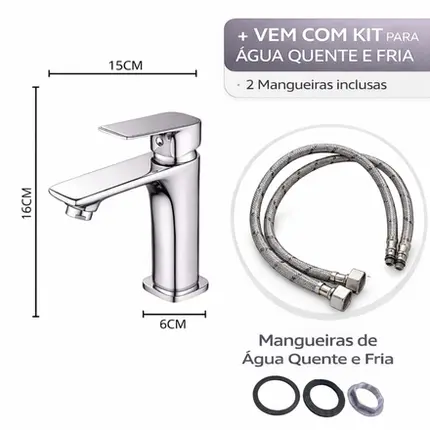 Torneira Monocomando Lavatório Cromada Água Quente e Fria