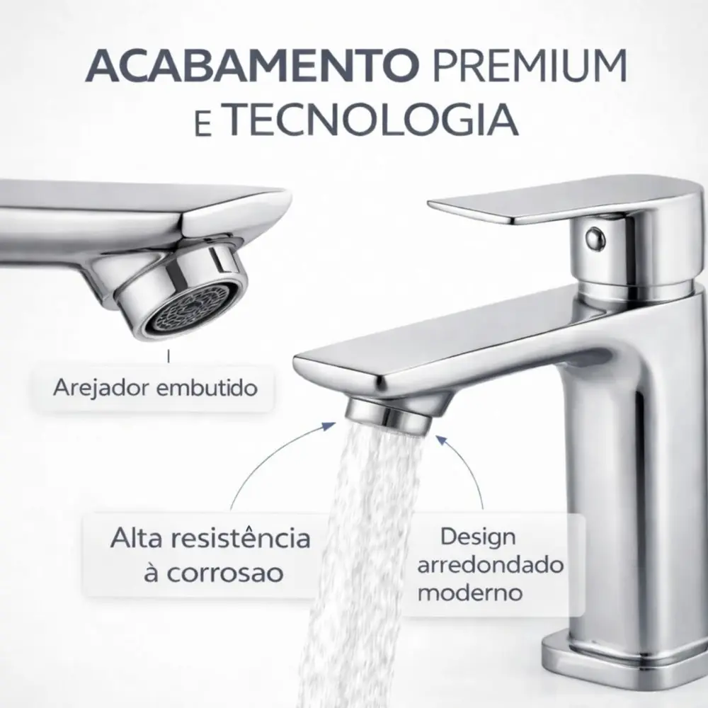 Torneira Monocomando Lavatório Cromada Água Quente e Fria