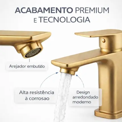 Torneira Monocomando Champagne Lavatório Água Quente e Fria