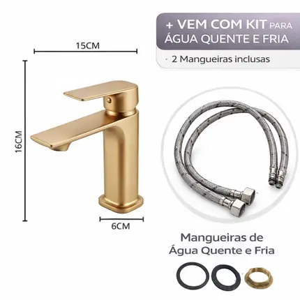 Torneira Monocomando Champagne Lavatório Água Quente e Fria