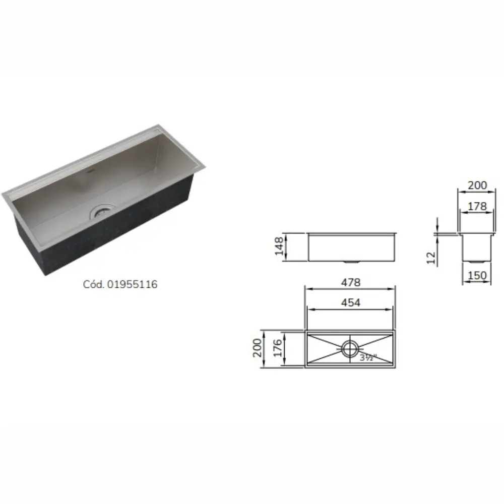 Canal Equipado 47,8x15 Mekal Match Mek Ce-1 Inox Escovado 01955116