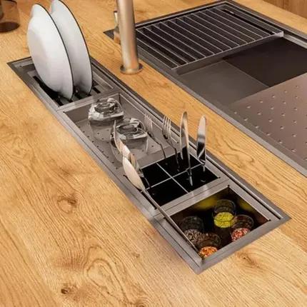 Canal Equipado Porta Utensílios 15x17 Mekal Match Mini Inox Escovado 01721216
