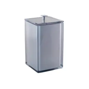 Lixeira Quadrada 5,5L em Resina Cristal Prata - Cromado
