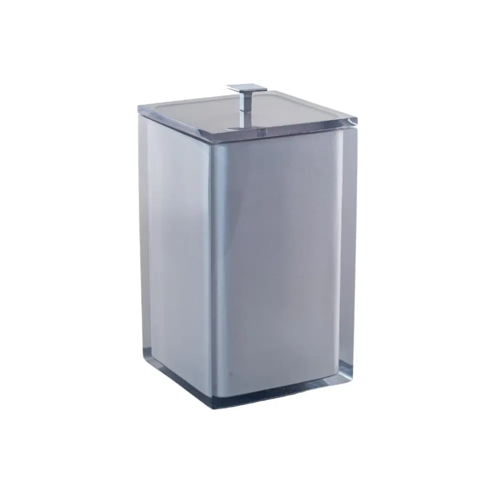 Lixeira Quadrada 5,5l em Resina Cristal Prata - Cromado