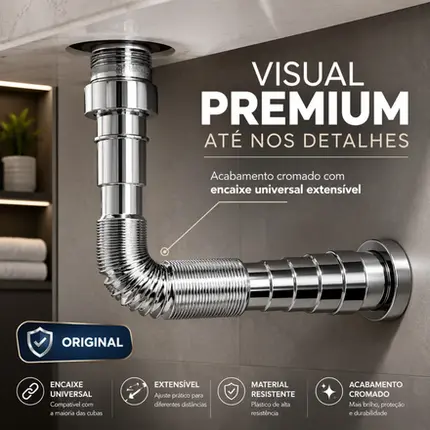 Sifão Universal Extensível Plástico Cromado Ajustável Pia