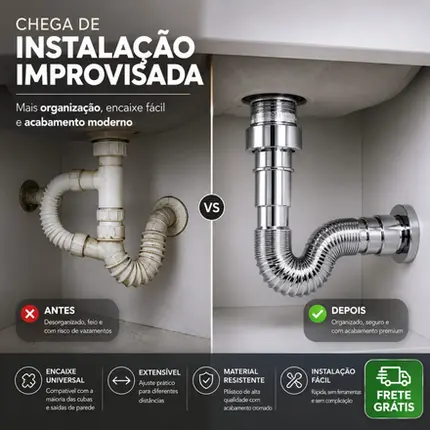 Sifão Universal Extensível Plástico Cromado Ajustável Pia