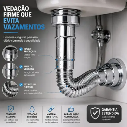 Sifão Universal Extensível Plástico Cromado Ajustável Pia