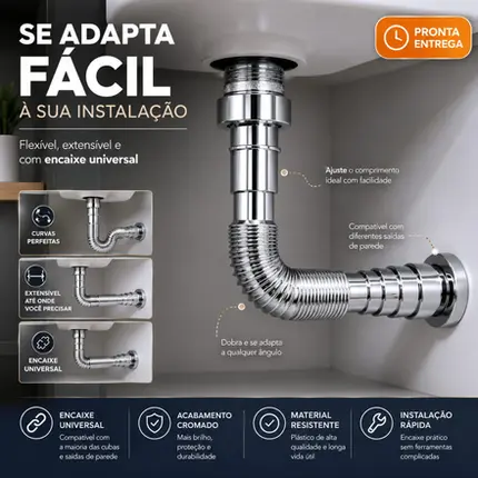 Sifão Universal Extensível Plástico Cromado Ajustável Pia