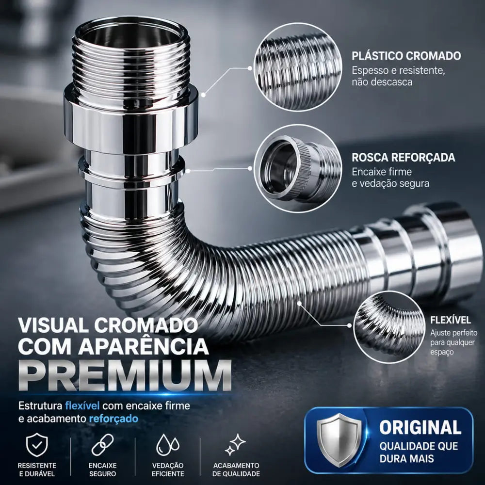 Sifão Universal Extensível Plástico Cromado Ajustável Pia