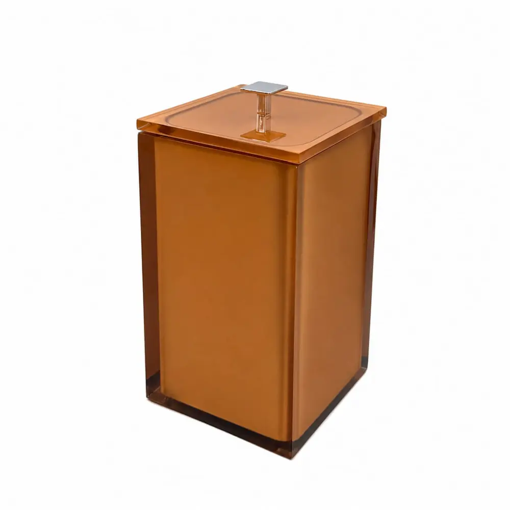 Lixeira Quadrada 4L em Resina Cristal Red Gold - Cromado