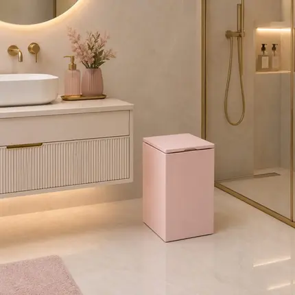 Lixeira Quadrada Slow Close 5,5L em Resina Rosa Chá Fosco
