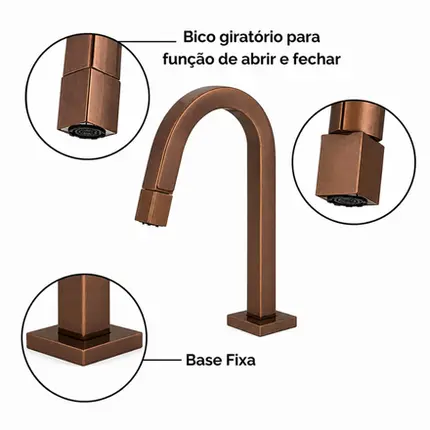 Torneira Tube Bica Baixa Corten Banheiro Mesa Luxo Moderna