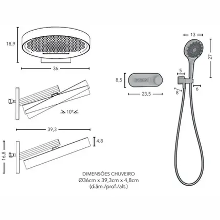 Chuveiro de Parede Unique Spa Sense Shower em Inox Polido