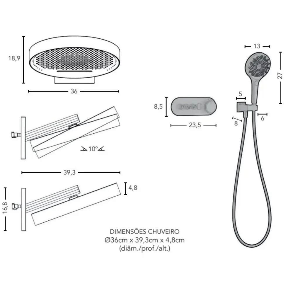 Chuveiro de Parede Unique Spa Sense Shower em Inox Polido