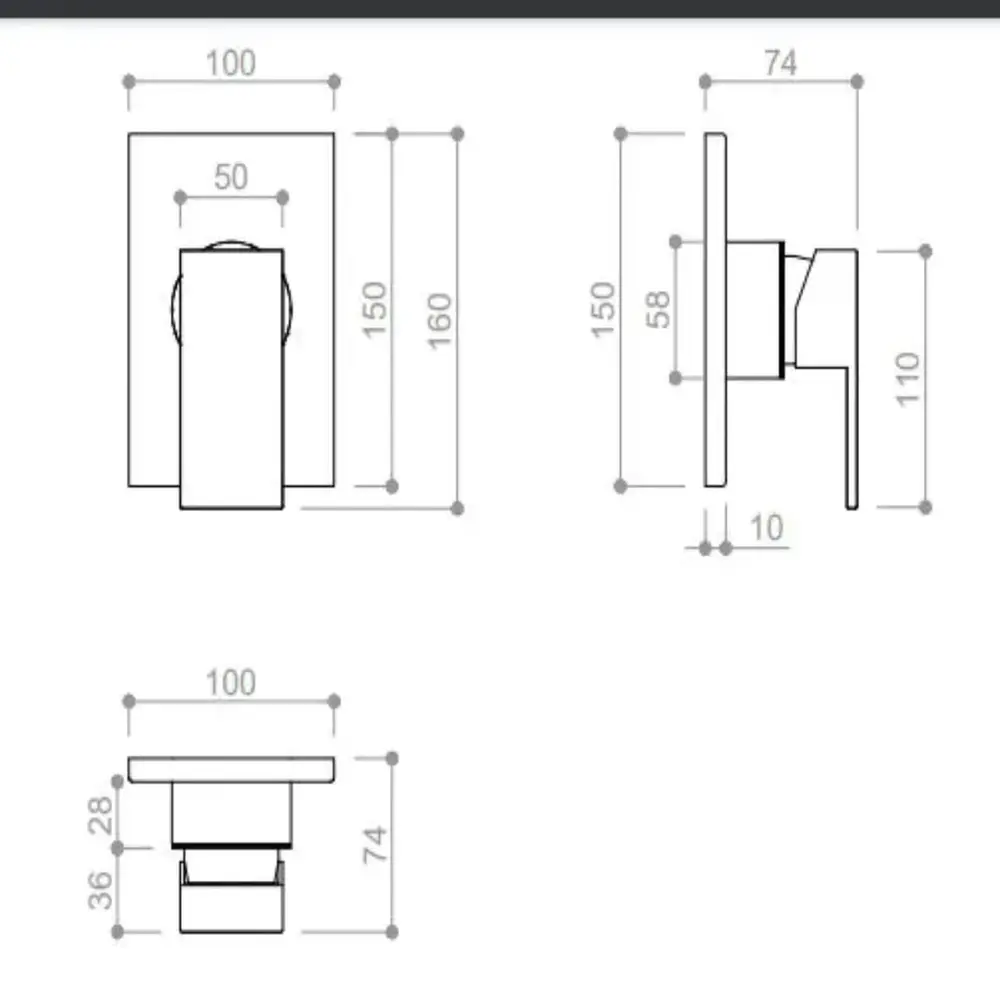 Acabamento Monocomando para Chuveiro Base Deca Kromma Quadratta Black Matte  KR705 11BLM