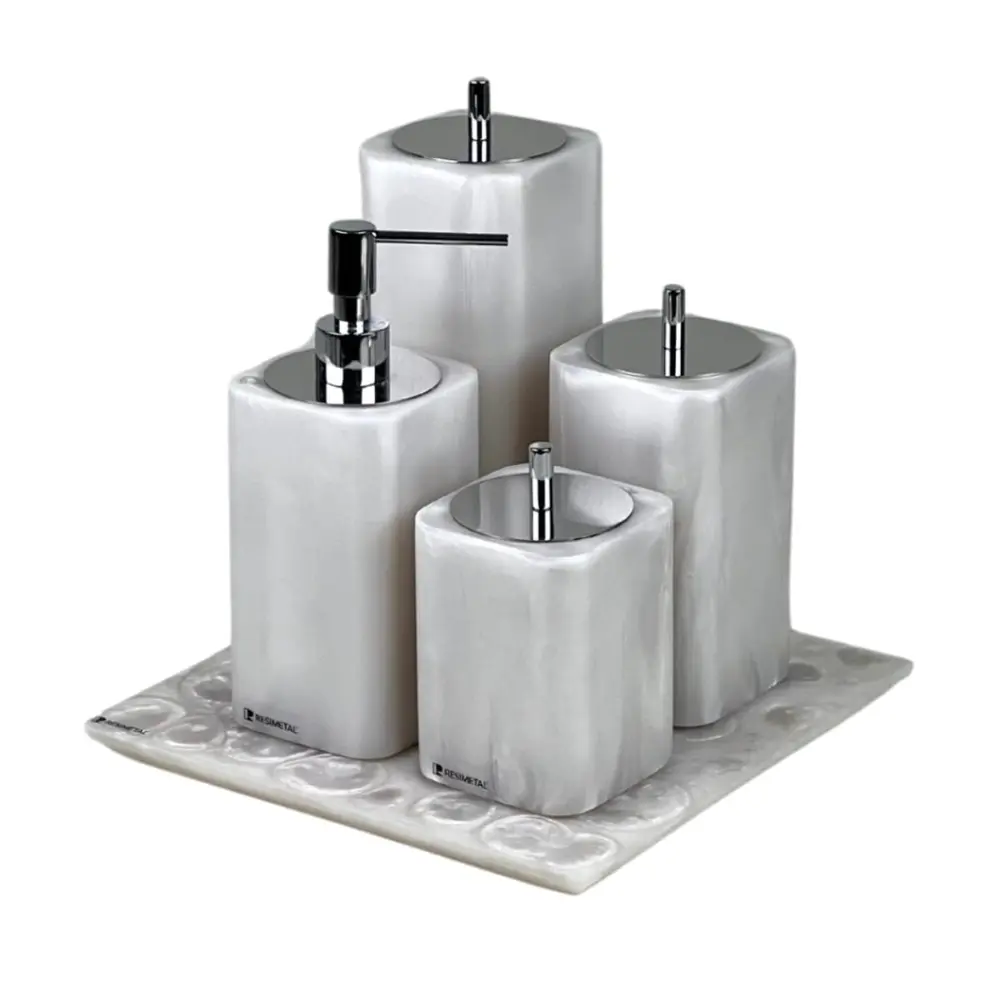 Conjunto Banheiro Otto 4 Peças em Resina Madreperola - Cromado