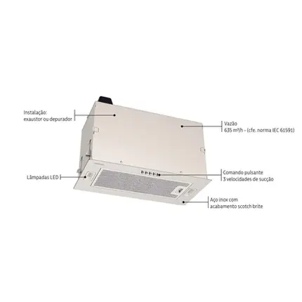 Coifa de Embutir Tramontina Incasso 51cm em Inox com Acabamento Acetinado 127V 95800013