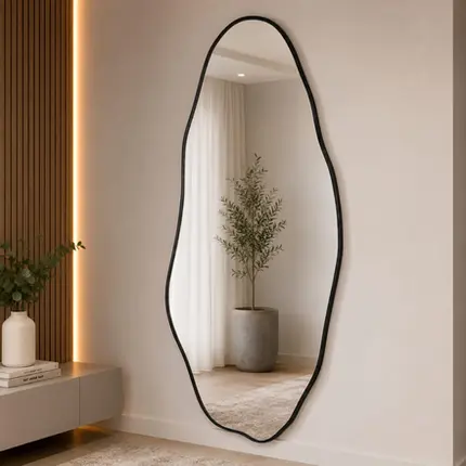 Espelho Orgânico 150x60cm com Moldura em Alumínio Preto