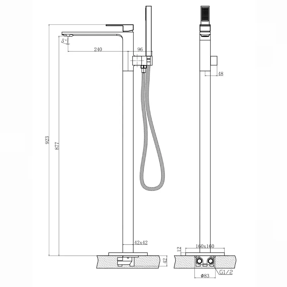Misturador de Piso para Banheiras de Imersão com Ducha Lexxa Floor Cromado LX2290