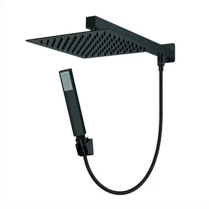 Chuveiro Quadrado Completo com Desviador Lexxa Aerial Black Matte LX4107B