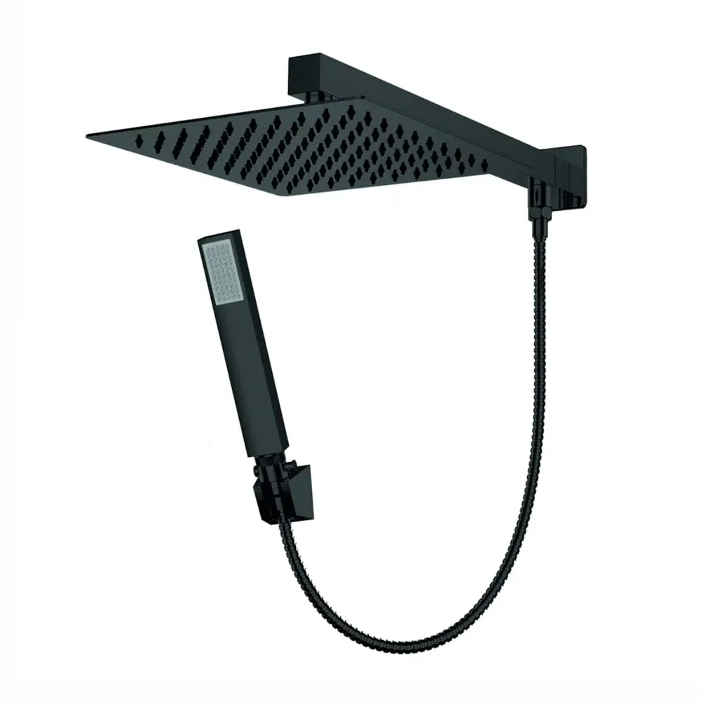 Chuveiro Quadrado Completo com Desviador Lexxa Aerial Black Matte LX4107B