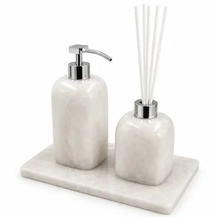Kit para Banheiro 3 Peças em Quartzo Branco Natural Polido - Cromado