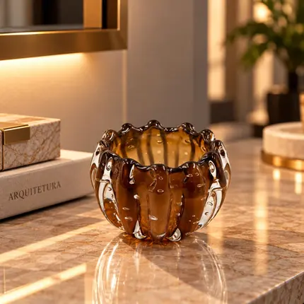 Cachepot Decorativo em Cristal Murano Liceu Bronzita