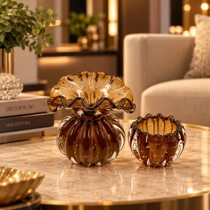 Cachepot Decorativo em Cristal Murano Liceu Bronzita