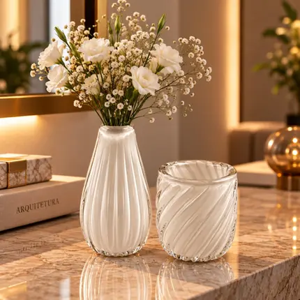 Vaso Decorativo em Cristal Murano Rire Quartzo Pérola
