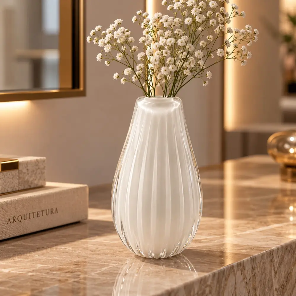 Vaso Decorativo em Cristal Murano Rire Quartzo Pérola