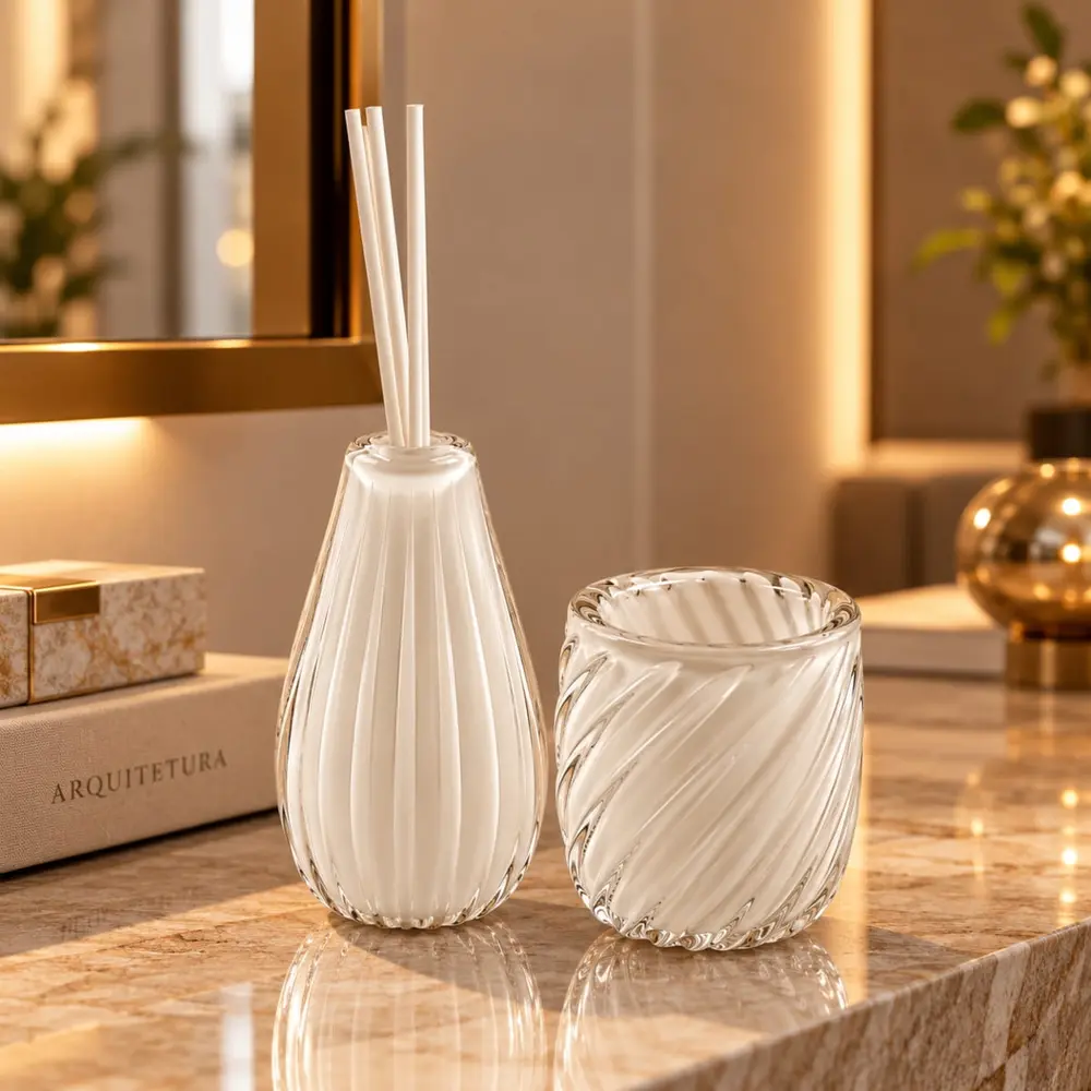 Vaso Decorativo em Cristal Murano Rire Quartzo Pérola